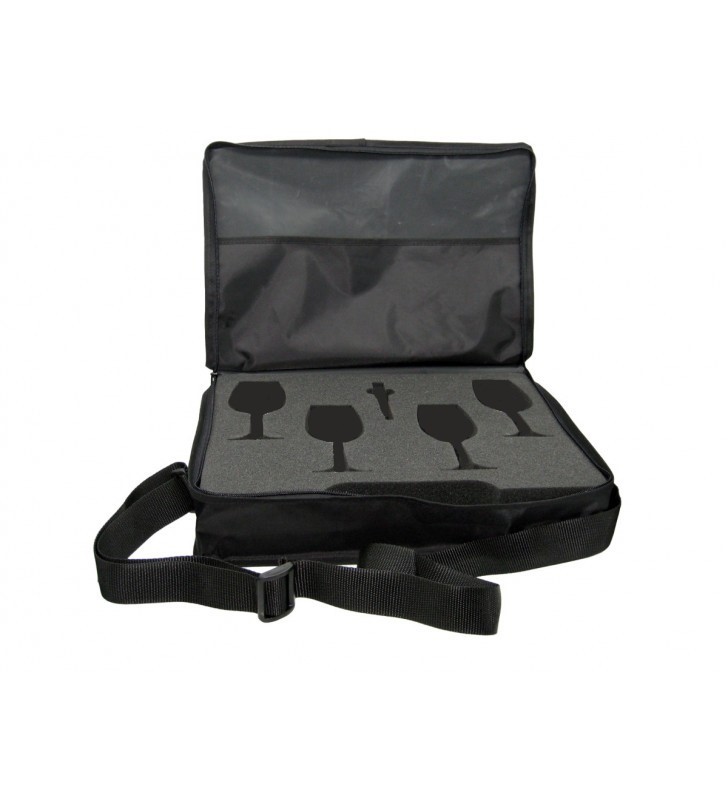 Valise de transport pour 4 verres INAO, 1 tire-bouchon, en tissus Valise de transport pour 4 verres INAO, 1 tire-bouchon, en tissus