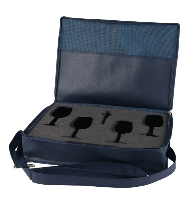 Valise de transport pour 4 verres INAO, 1 tire-bouchon, en tissus non tissé Valise de transport pour 4 verres INAO, 1 tire-bouchon, en tissus non tissé
