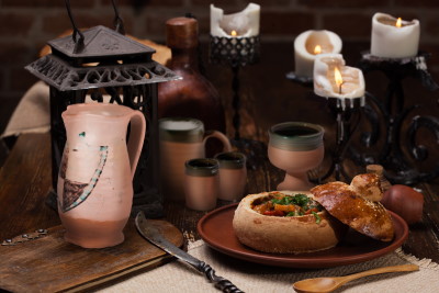Terracotta glasses for beer, wine and olive oil